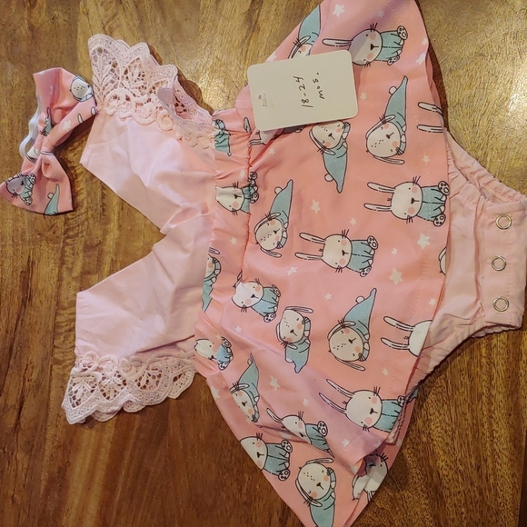 Unknown Other - New Sleepy Bunny Dress with Matching Headband Size 18 to 24 months